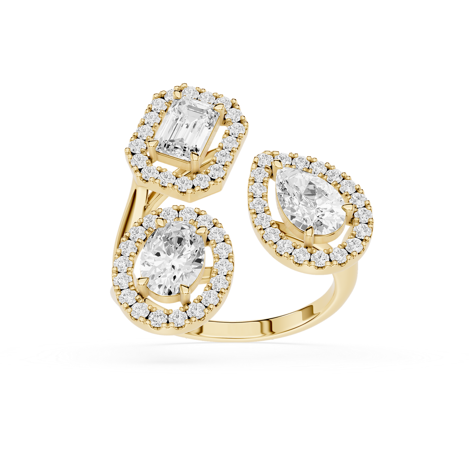Multi Shape Diamond Open Wrap Halo Engagement Ring